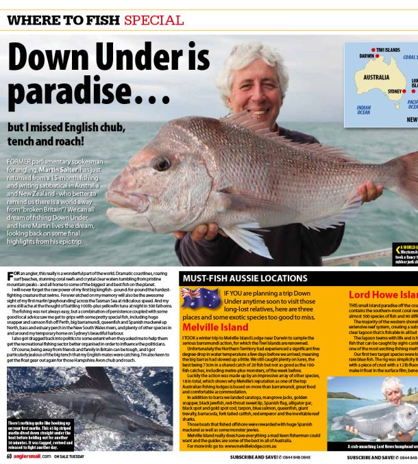 Fishing “Down Under” talked up in UK’s Angler’s Mail